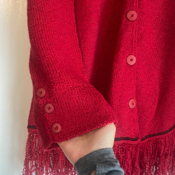Roni Bis Red Fringe Cardigan M-L - Picture 5 of 7